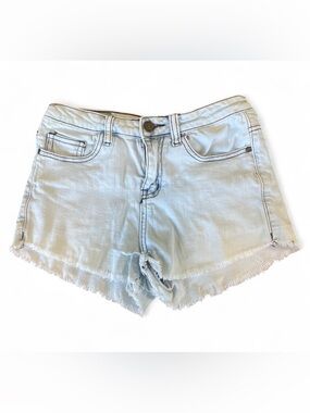 Machine Light Blue Denim Frayed Hem Shorts